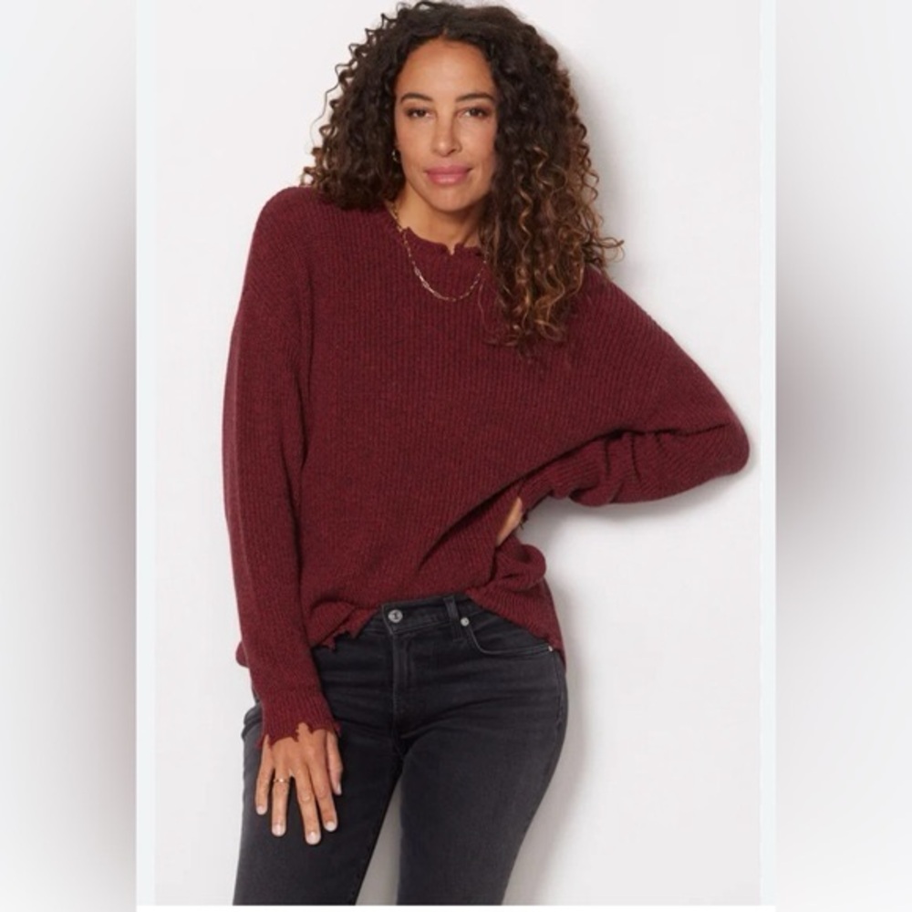 NWT Pistola Eva Distressed Pullover Sweater Cherry Black